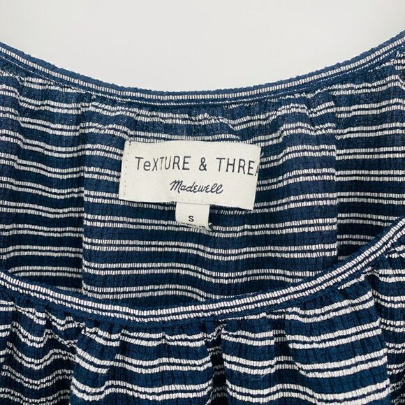 Madewell Texture & Thread Size Small Navy Blue & White Striped Peasant Top - Picture 7 of 10